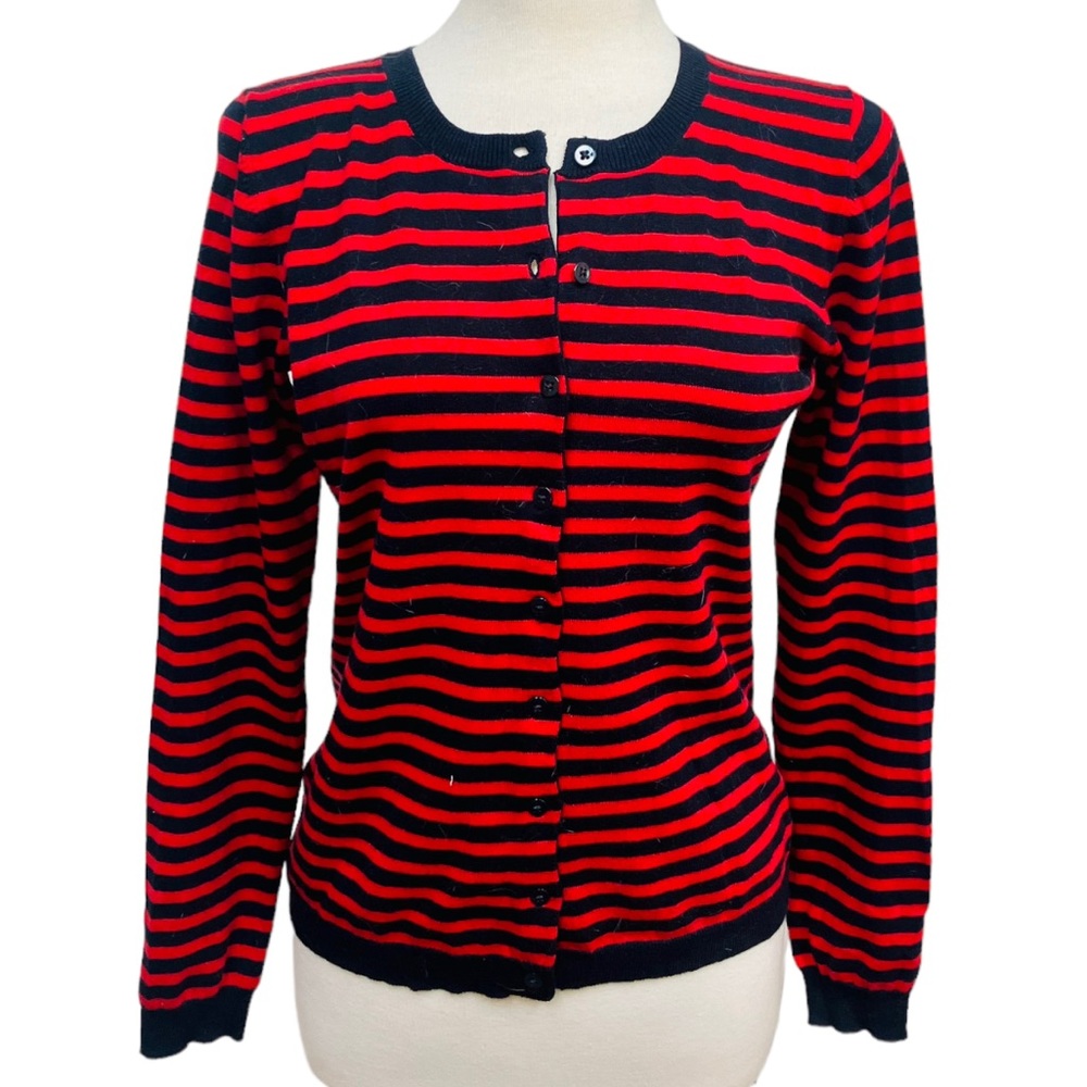 Banana Republic Navy and Red Stripe Cardigan Women’s Size Medium